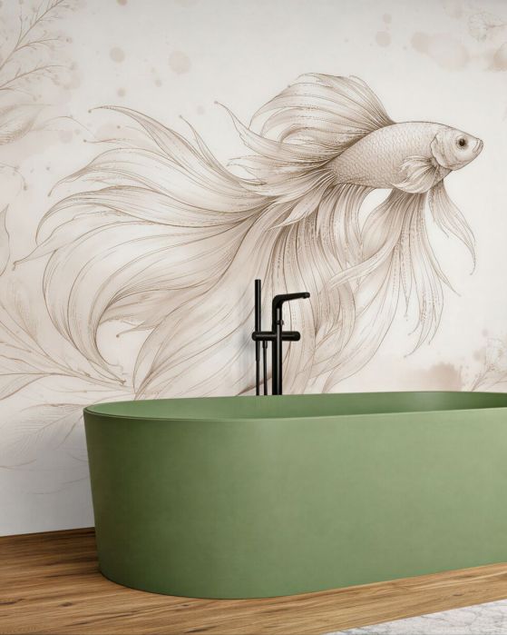 Fototapeten Zarter Fisch in floralem Sketch