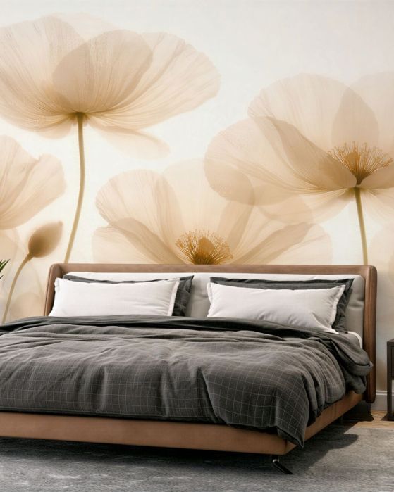 Fototapeten Ätherische Mohnblumen im cremigen Schimmer