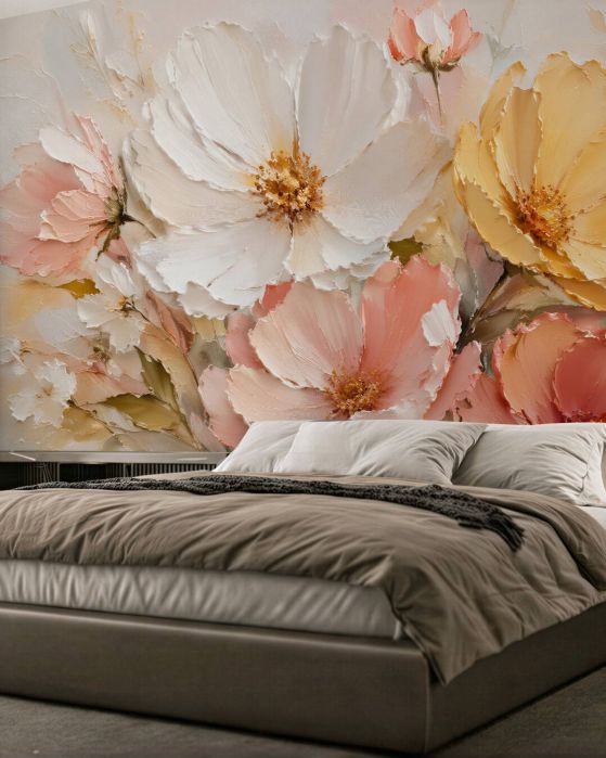 Fototapeten Pastellfarbene Blumen in Gold