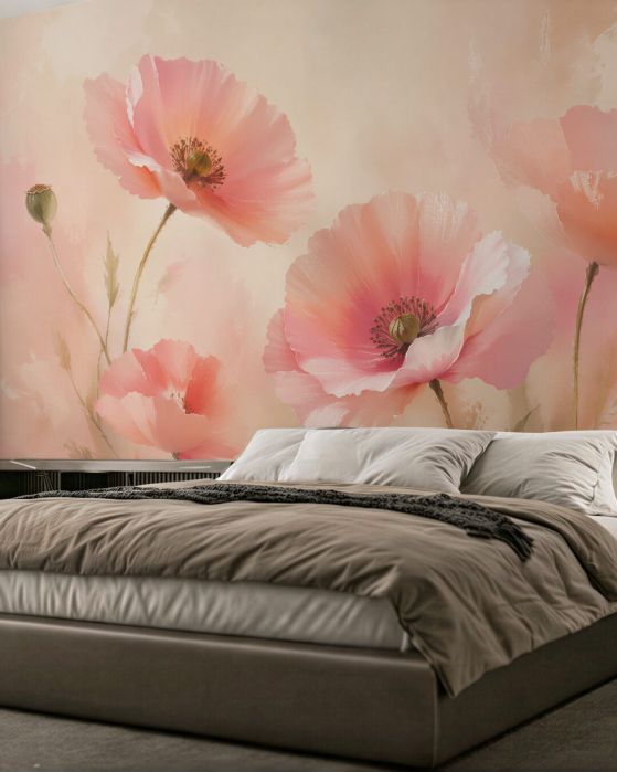 Fototapeten Pastellmohnblumen im Glanz