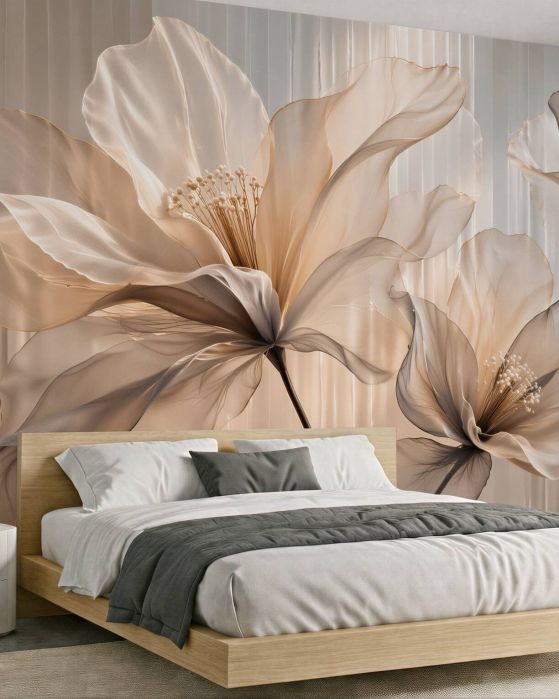 Fototapeten Goldene Blumen eleganter Schleier