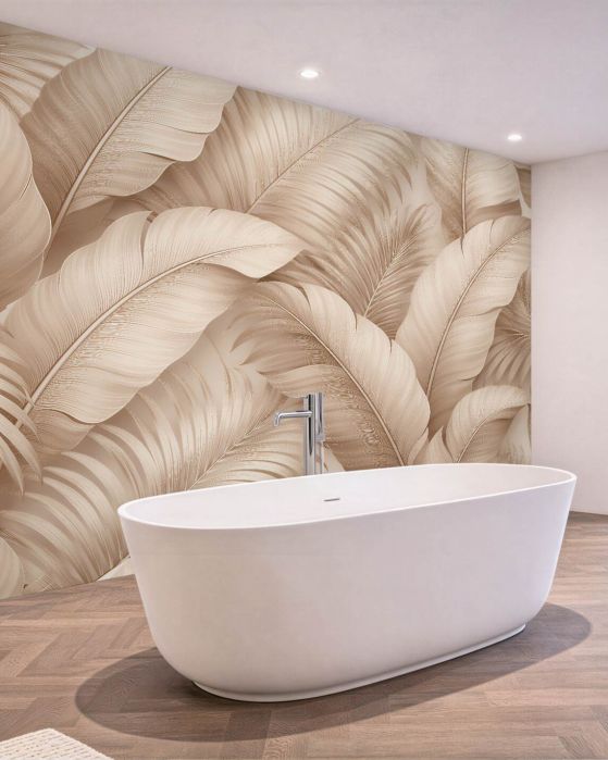 Fototapeten Beige Blätter tropischer Eleganz