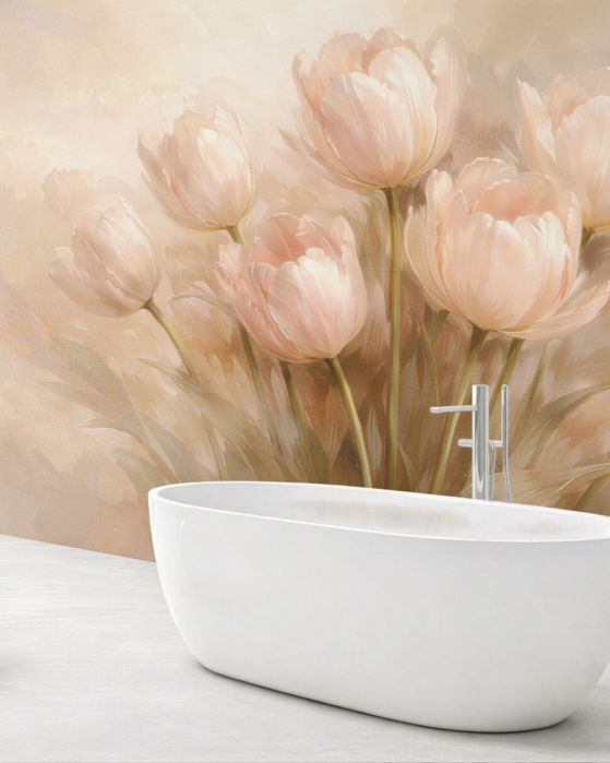 Fototapeten Puderfarbene Tulpen im Licht