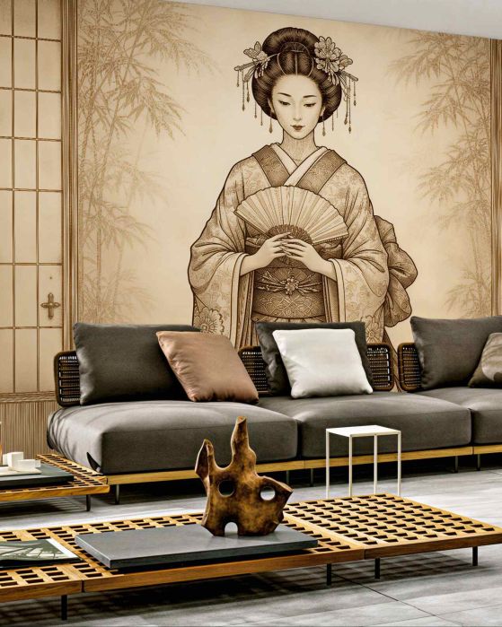 Fototapeten Geisha in bambusartiger Stille