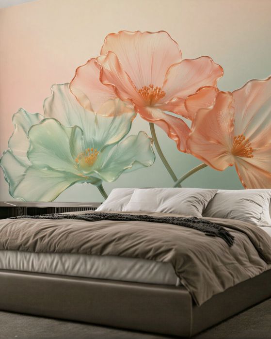 Fototapeten Gläserne Blumen in pastellfarbenem Glanz