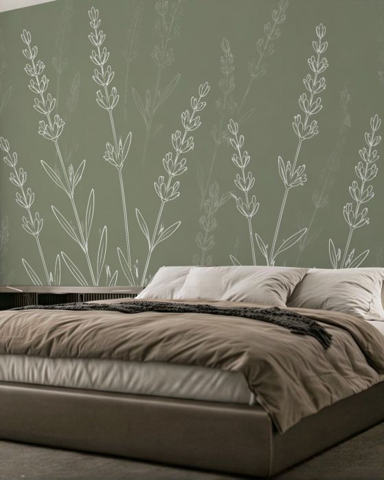 Fototapeten Zarter Lavendel in minimalistischer Linienzeichnung