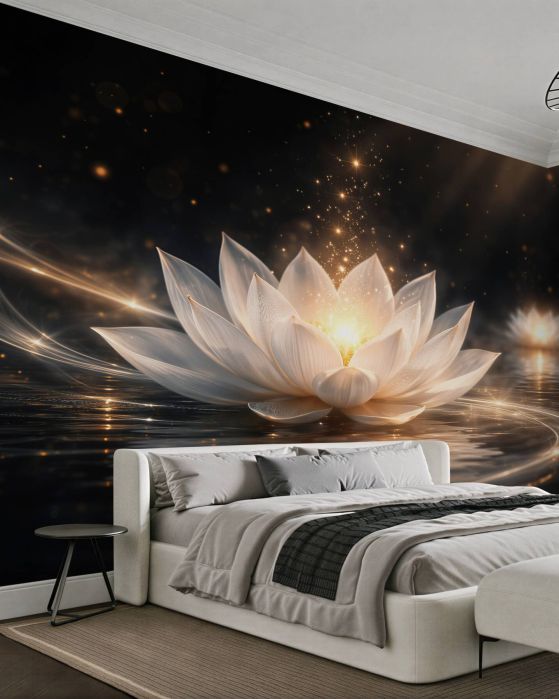Fototapeten Lotus des Lichts auf ruhigem Wasser