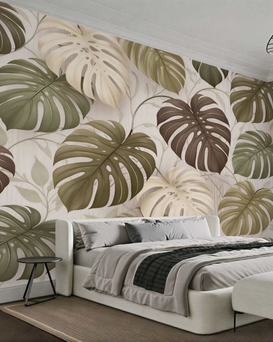 Fototapeten Monstera in beigefarbener Eleganz