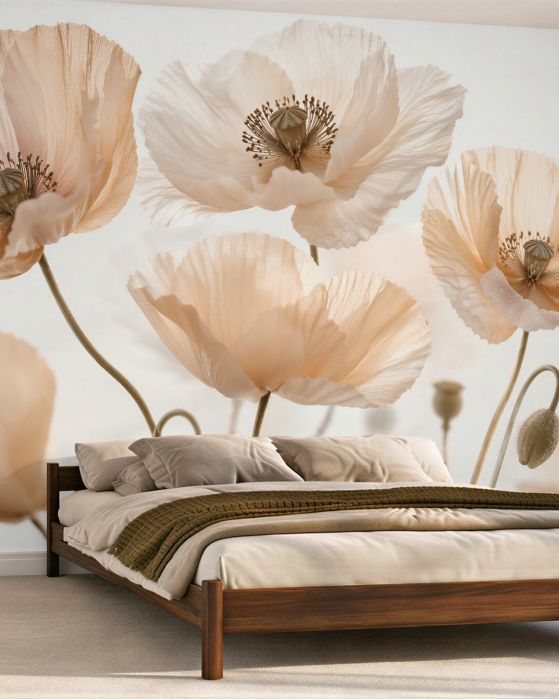 Fototapeten Luftige Mohnblumen in Beige