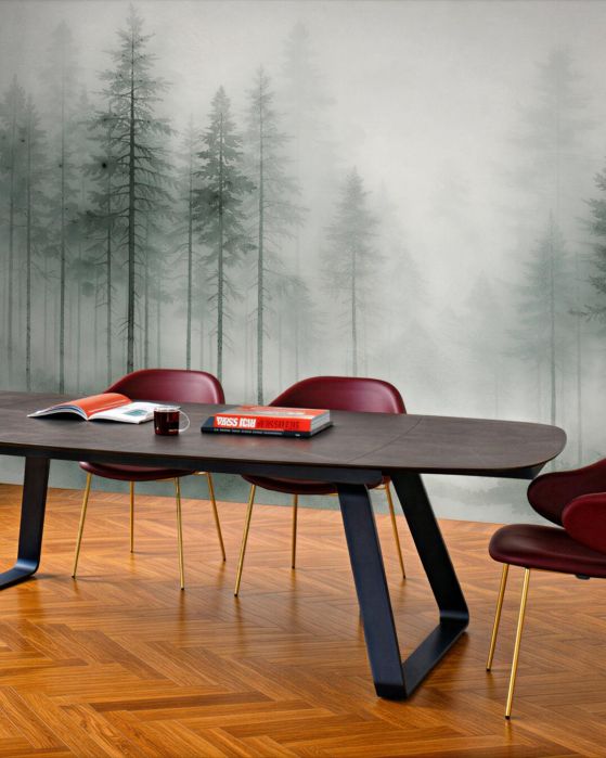 Fototapeten Aquarellwald im zarten Nebel