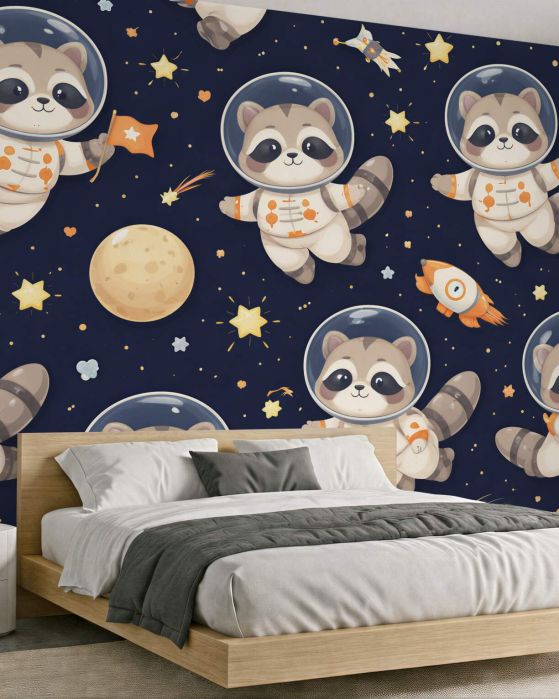 Fototapeten Waschbären als Astronauten im kosmischen Abenteuer