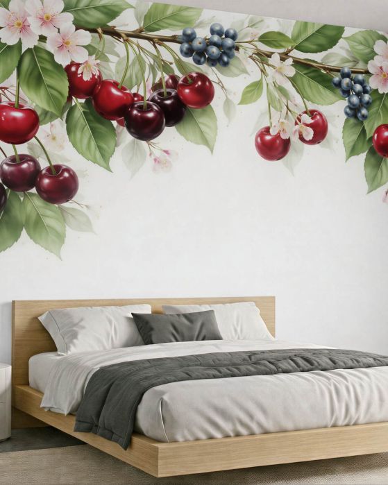 Fototapeten Kirschen und Beeren in Blüten