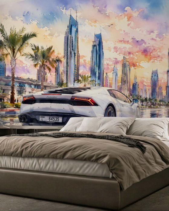 Fototapeten Sportwagen unter dem Himmel von Dubai