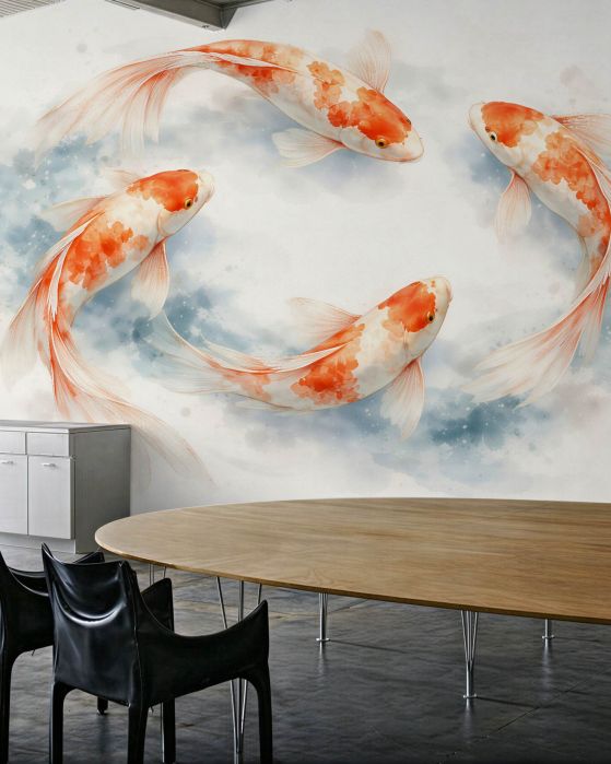 Fototapeten Koi im Aquarelltanz