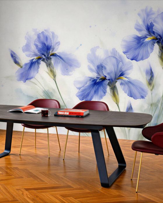 Fototapeten Blaue Iris in Aquarell