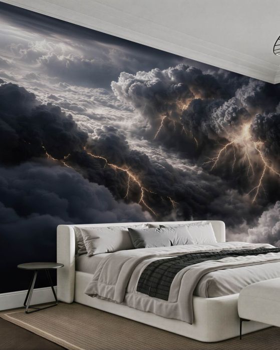 Fototapeten Sturmwolken mit Blitzen