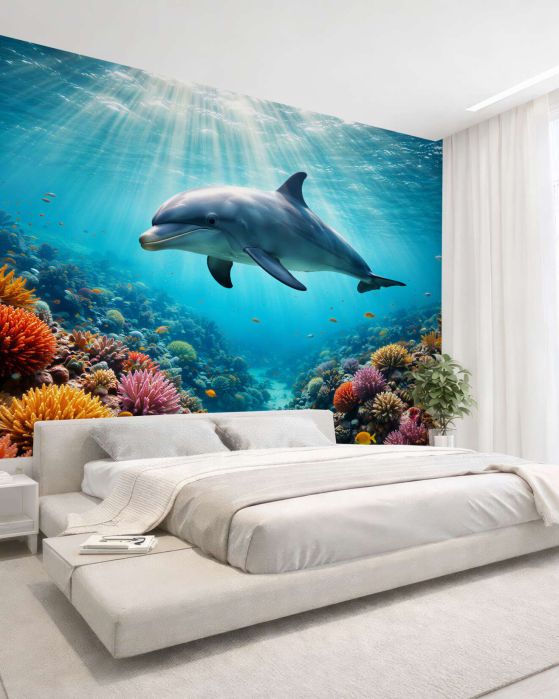 Fototapeten Delfin im bunten Riff