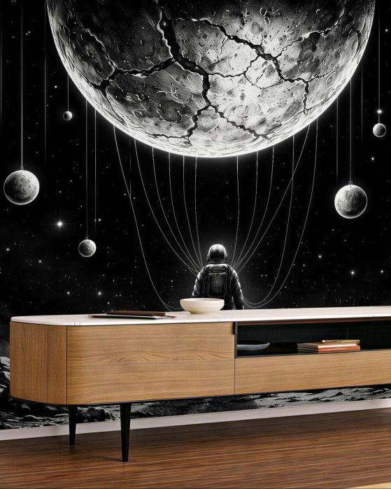 Fototapeten Kosmischer Wanderer unter den Planeten