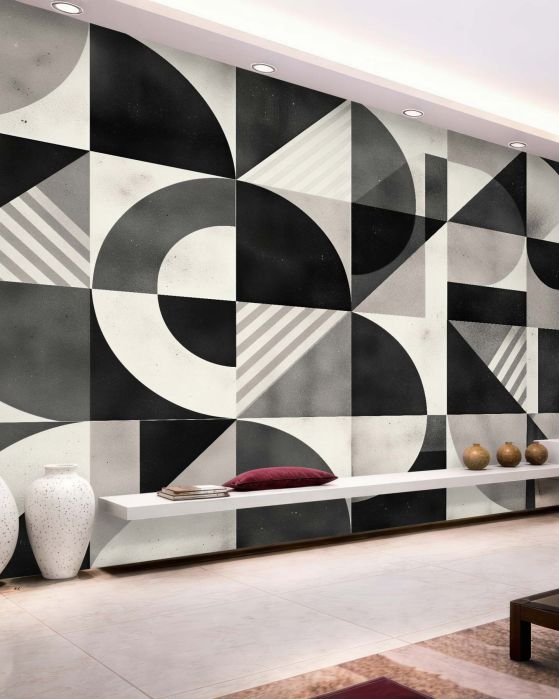 Fototapeten Geometrisches Mosaik in Schwarz und Weiß