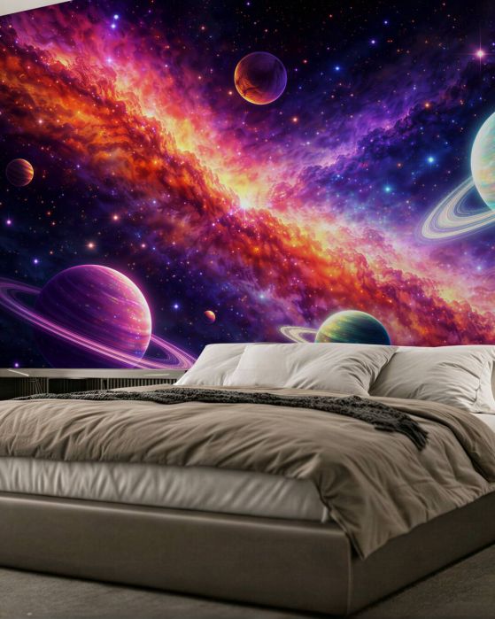 Fototapeten Bunte Planeten in der galaktischen Tiefe