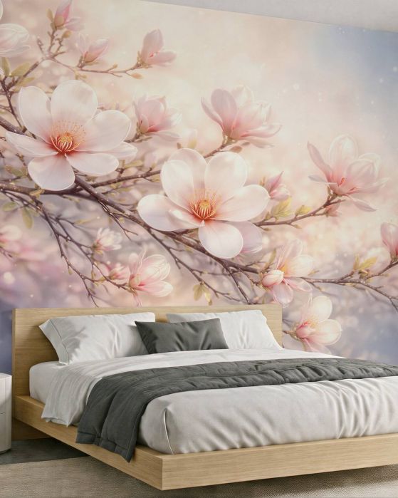 Fototapeten Blühende Magnolie im Pastelllicht
