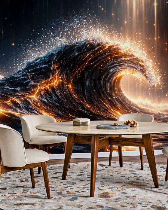 Fototapeten Goldene Welle des nächtlichen Ozeans