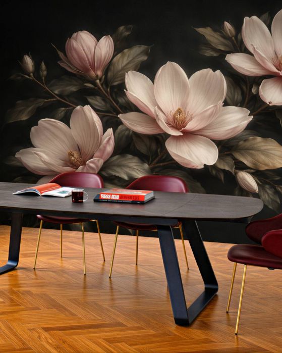 Fototapeten Sinnliche Magnolien auf dunklem Hintergrund