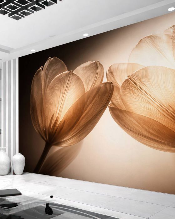 Fototapeten Goldene Tulpen in subtilem Glanz