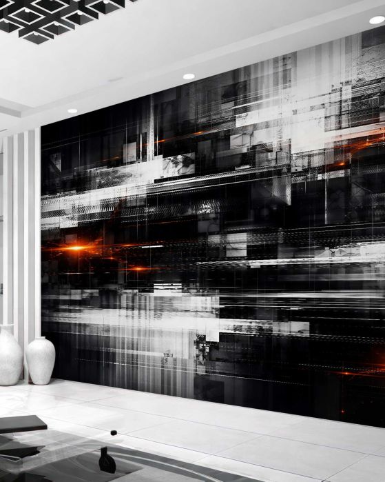Fototapeten Futuristische Abstraktion mit orangem Licht