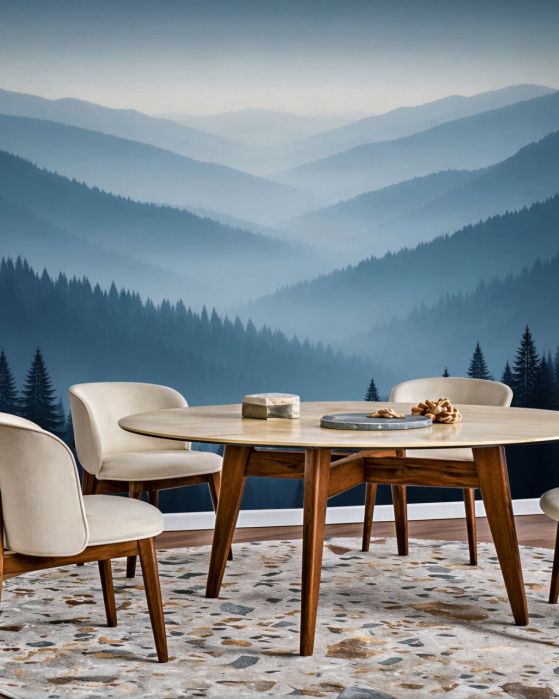 Fototapeten blaue Bergketten im Nebel