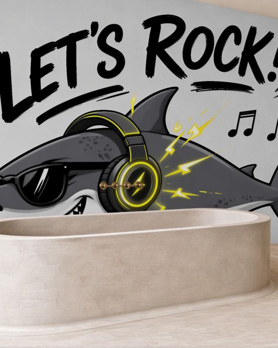 Fototapeten rockiger Hai mit Kopfhörern