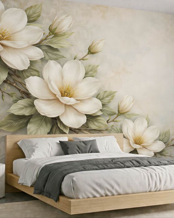 Fototapeten Cremefarbene Magnolien in eleganter Blüte