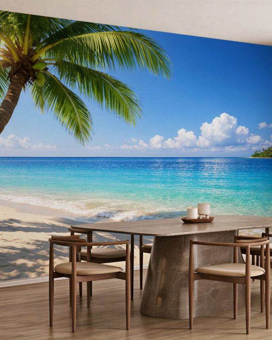 Fototapeten Paradiesischer Strand mit Palme
