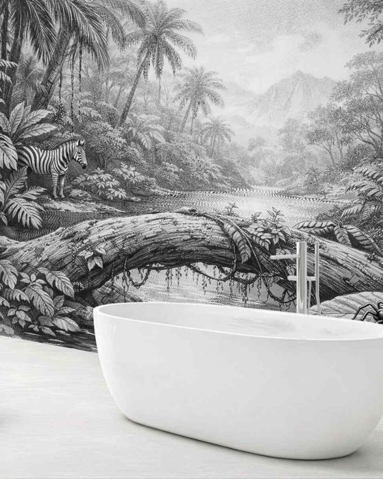 Fototapeten Dschungel mit Zebra am Wasser