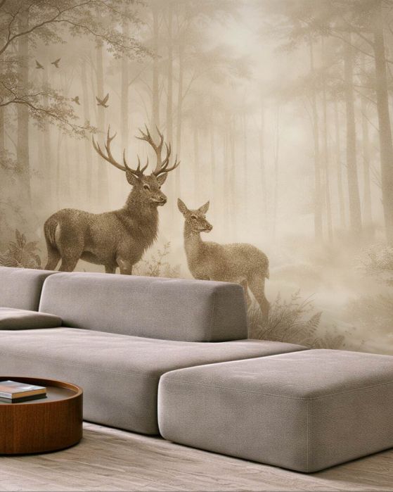 Fototapeten Ein Hirschpaar im nebligen Wald