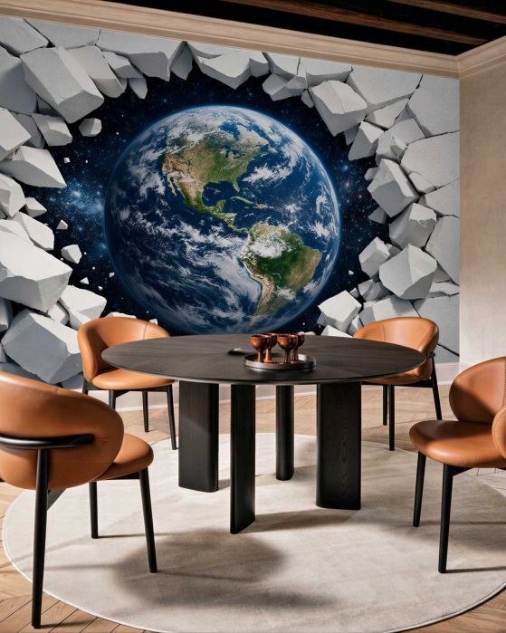 Fototapeten Erde durchbricht die Wand in 3D