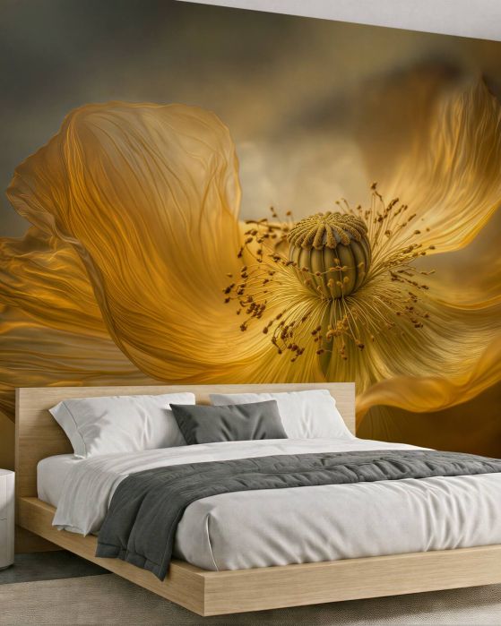 Fototapeten Goldener Mohn in leuchtender Erscheinung