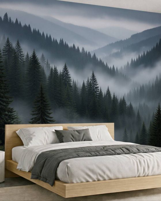 Fototapeten Nebeliger Bergwald