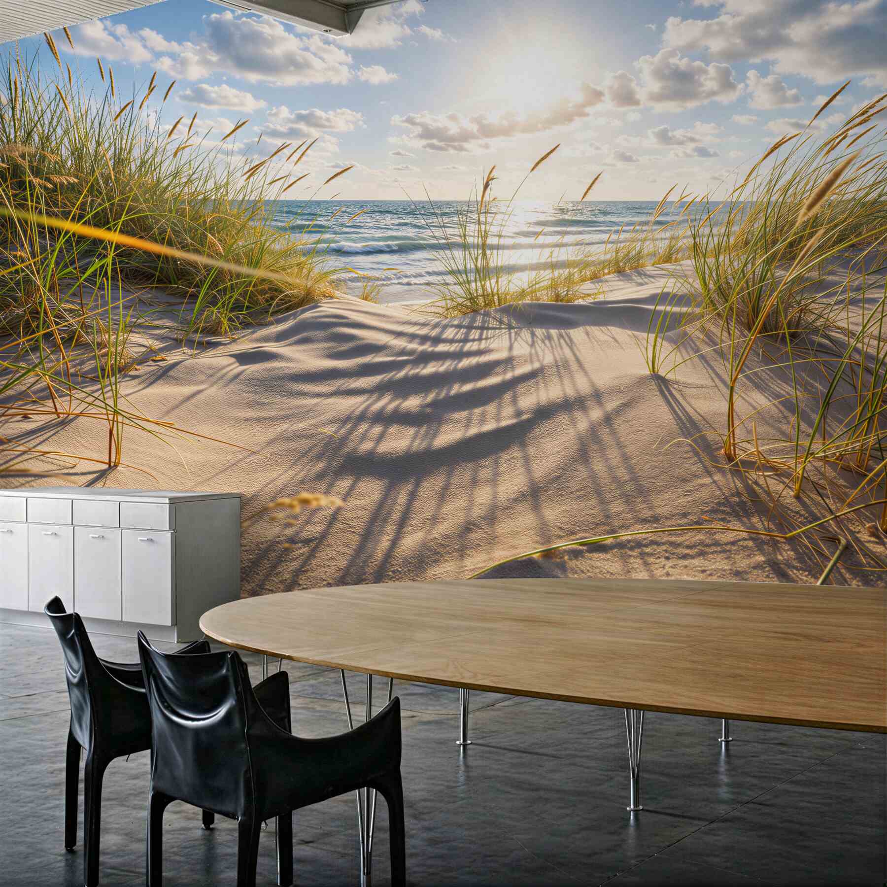 Fototapeten Sonnige Dünen am ruhigen Meer