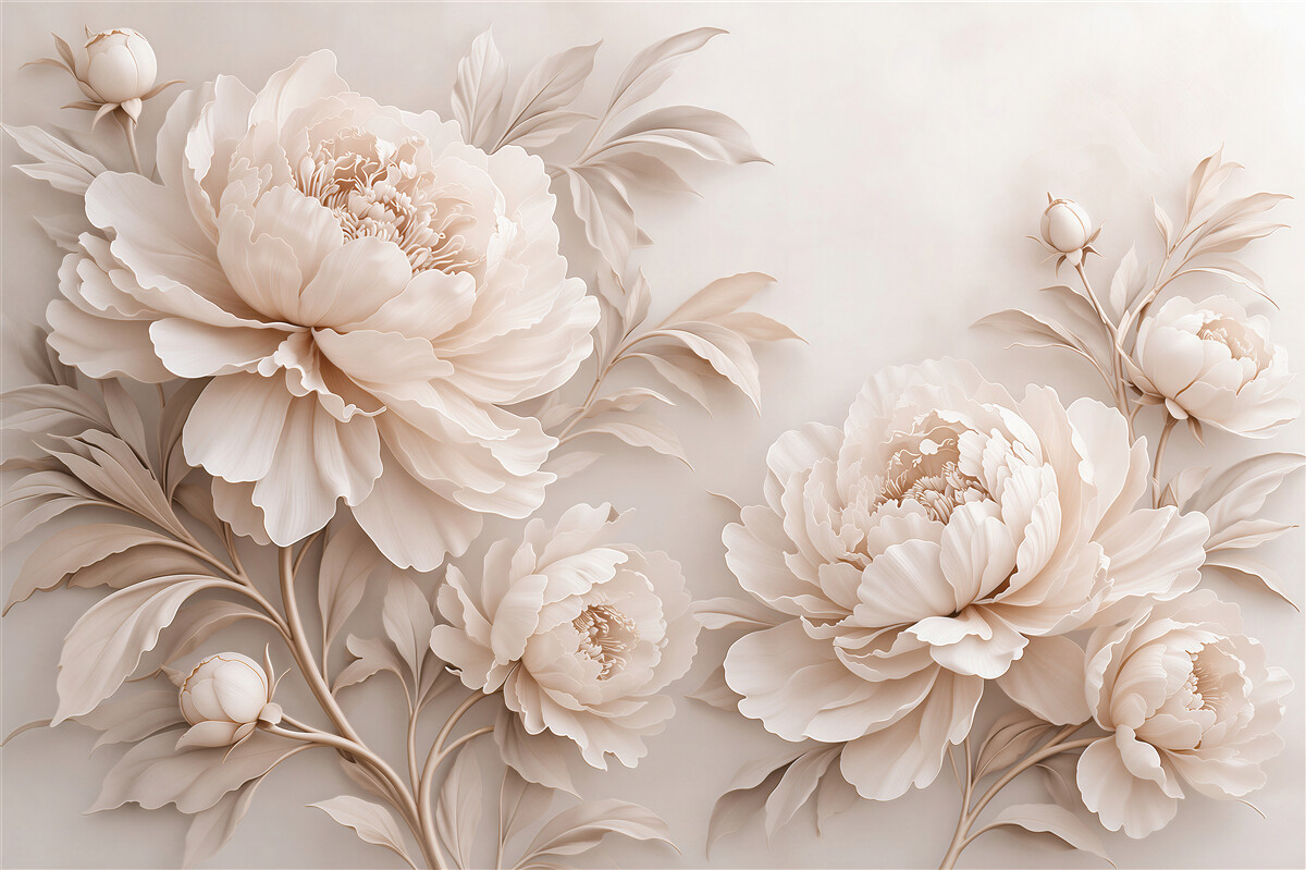 Fototapeten Cremefarbene Pfingstrosen in eleganter Blüte