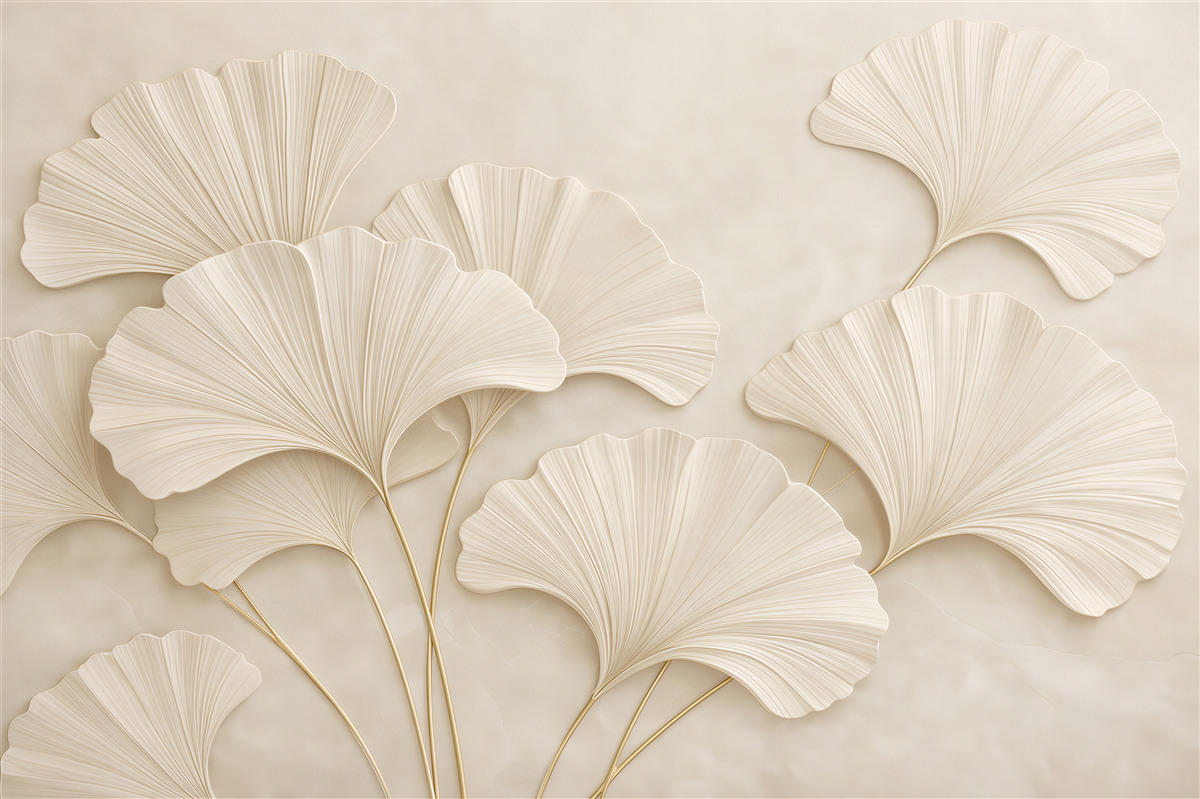 Fototapeten Cremefarbene Ginkgoblätter Eleganz
