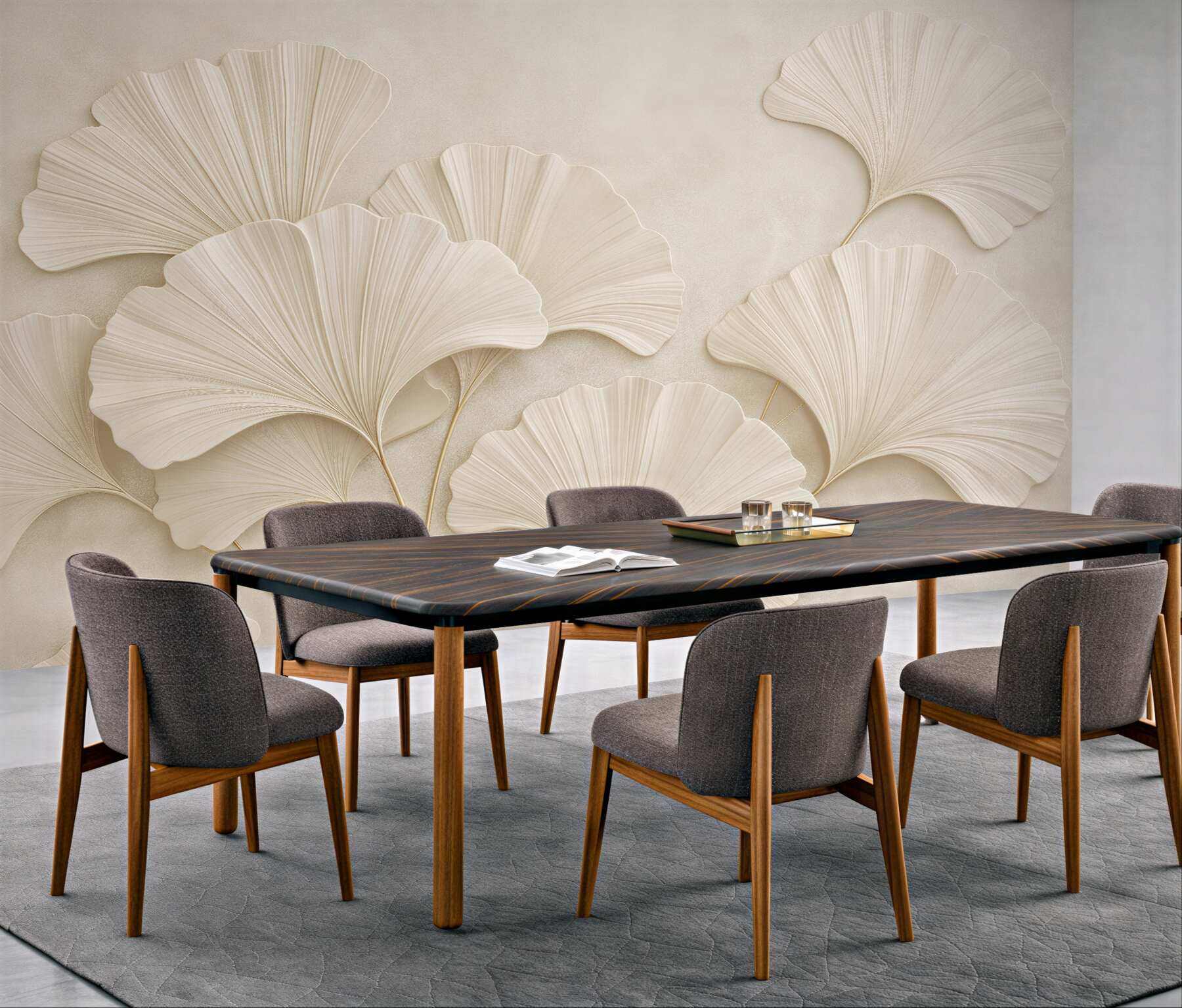 Fototapeten Cremefarbene Ginkgoblätter Eleganz