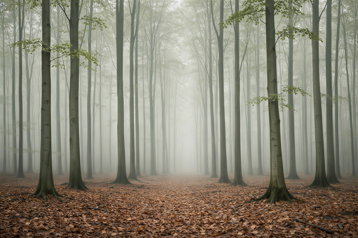 Fototapeten Nebelwald am Morgen