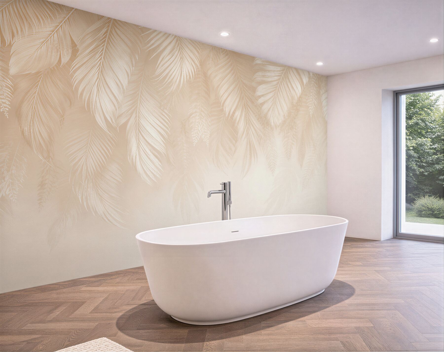 Fototapeten Helle Palmblätter in Beige
