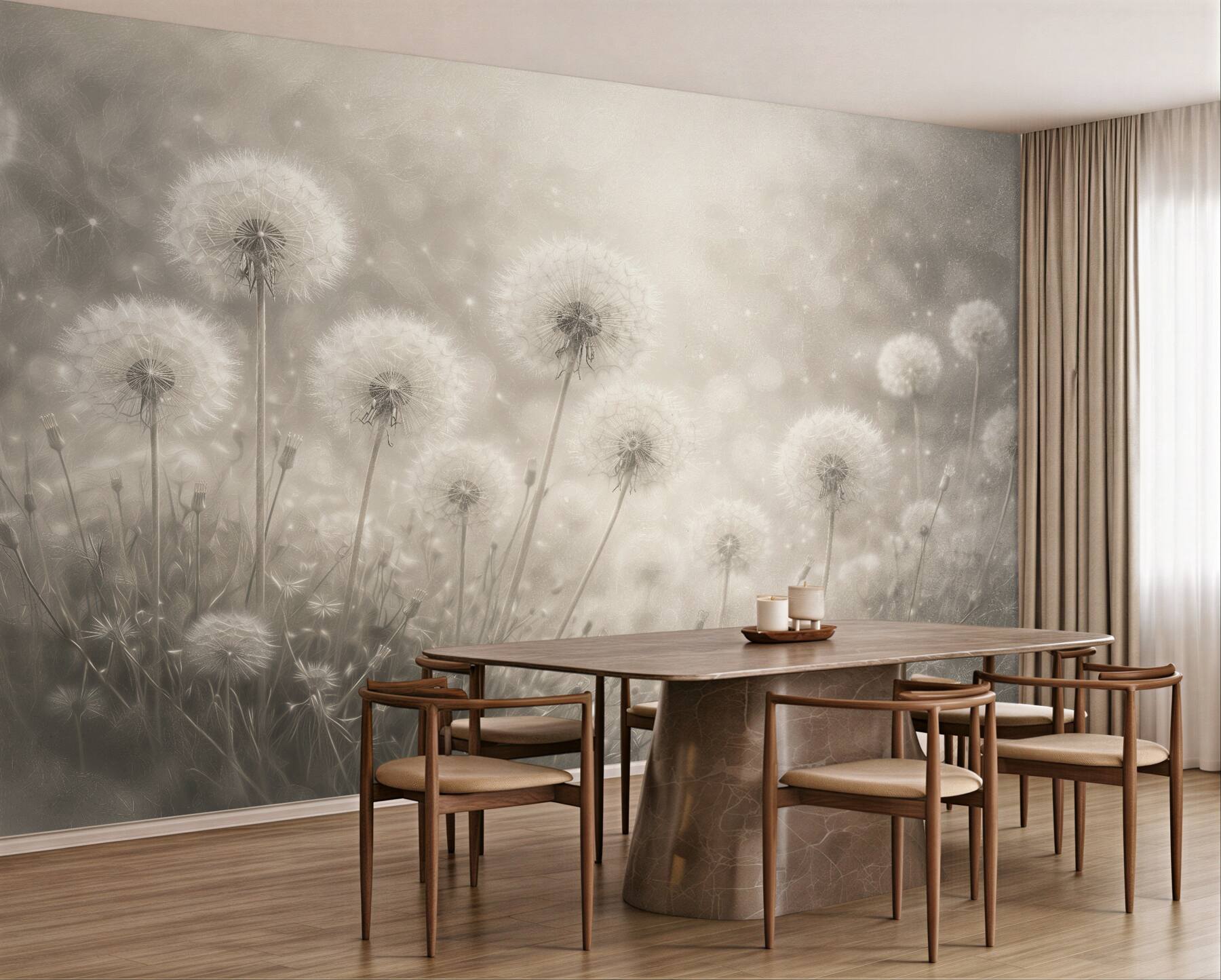 Fototapeten Ätherische Pusteblumen im lichtvollen Nebel