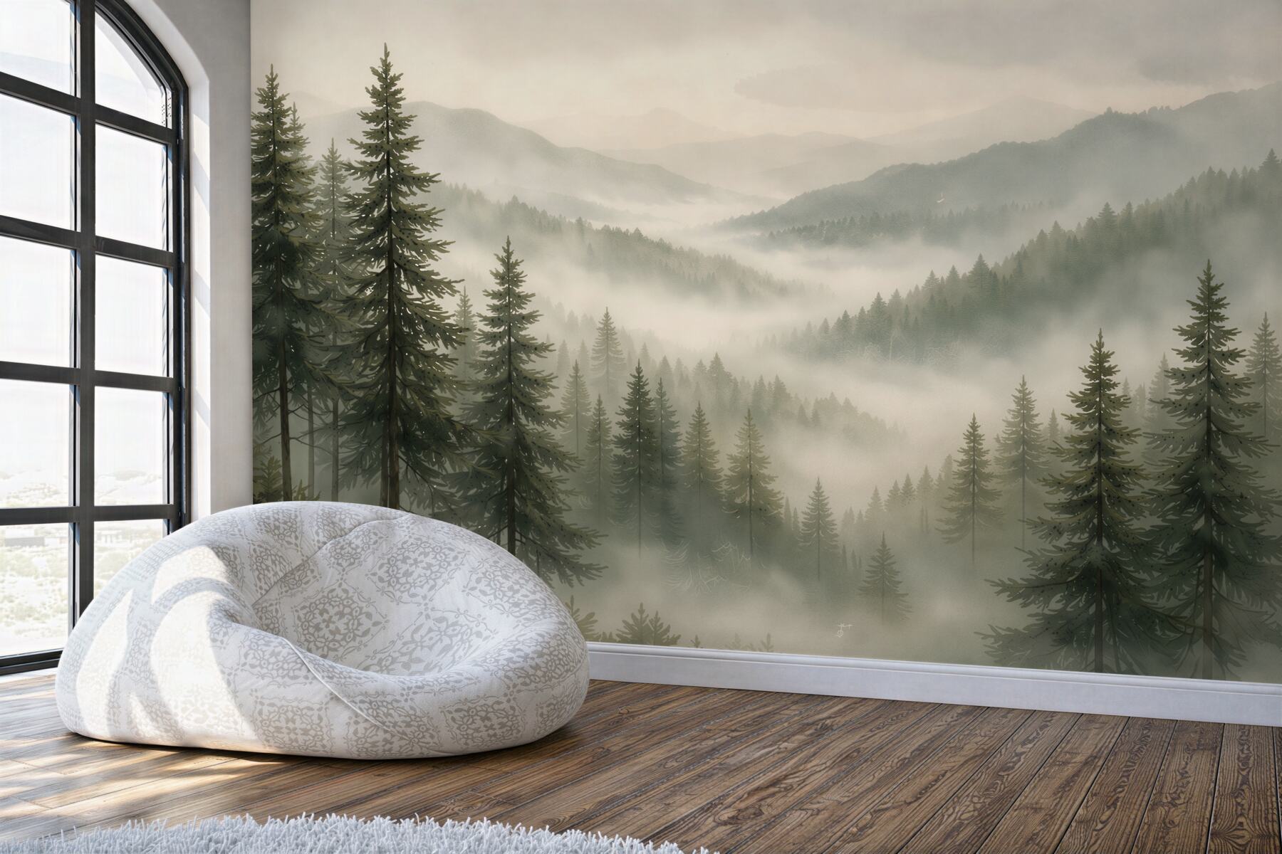 Fototapeten Nebeliger Bergwald im Morgengrauen