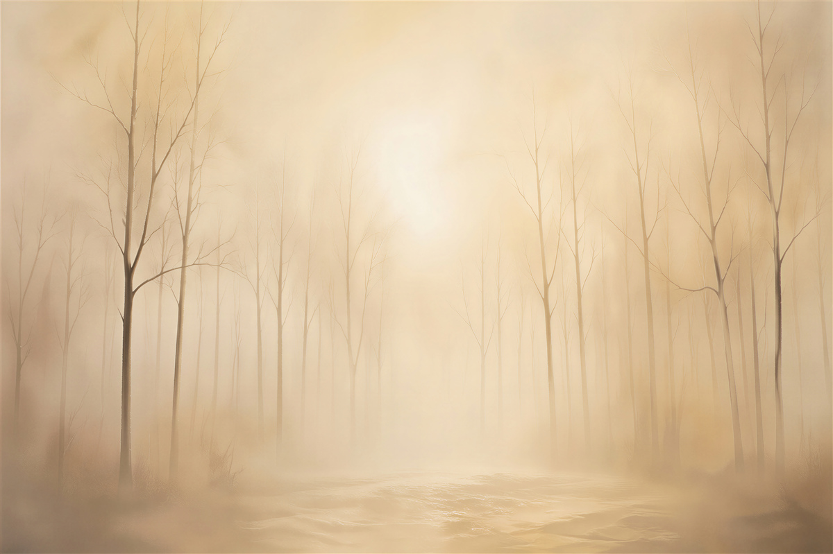 Fototapeten Goldener Nebel im stillen Wald