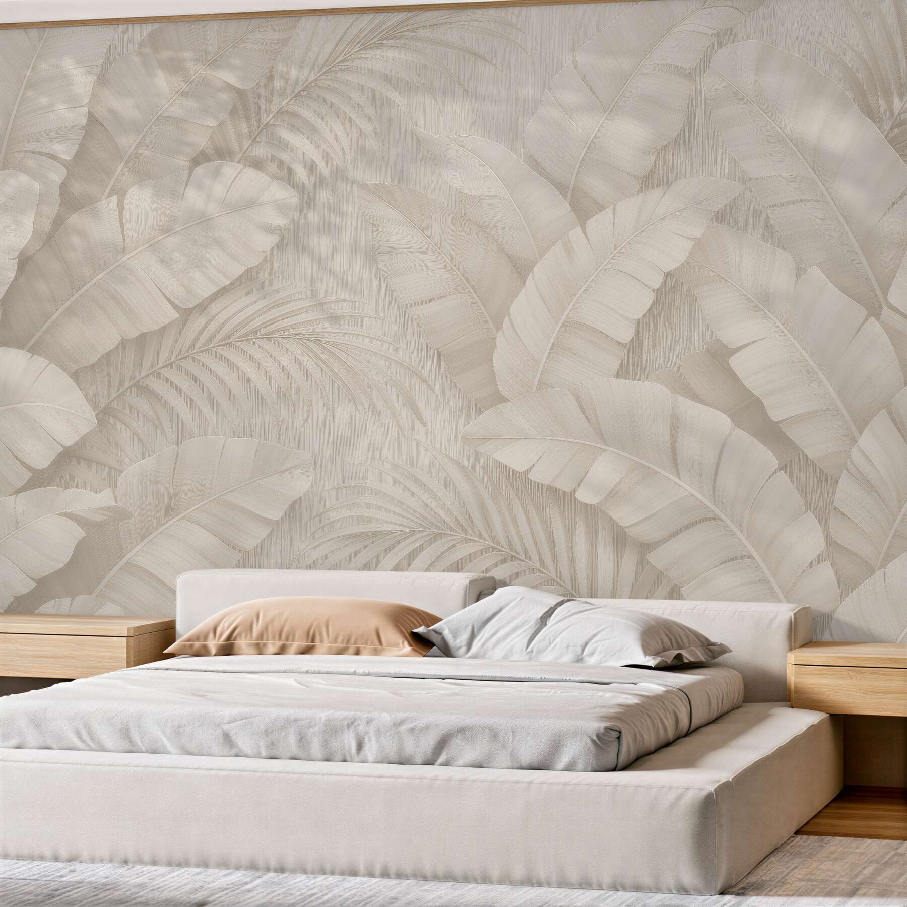 Fototapeten Beige Blätter tropischer Eleganz