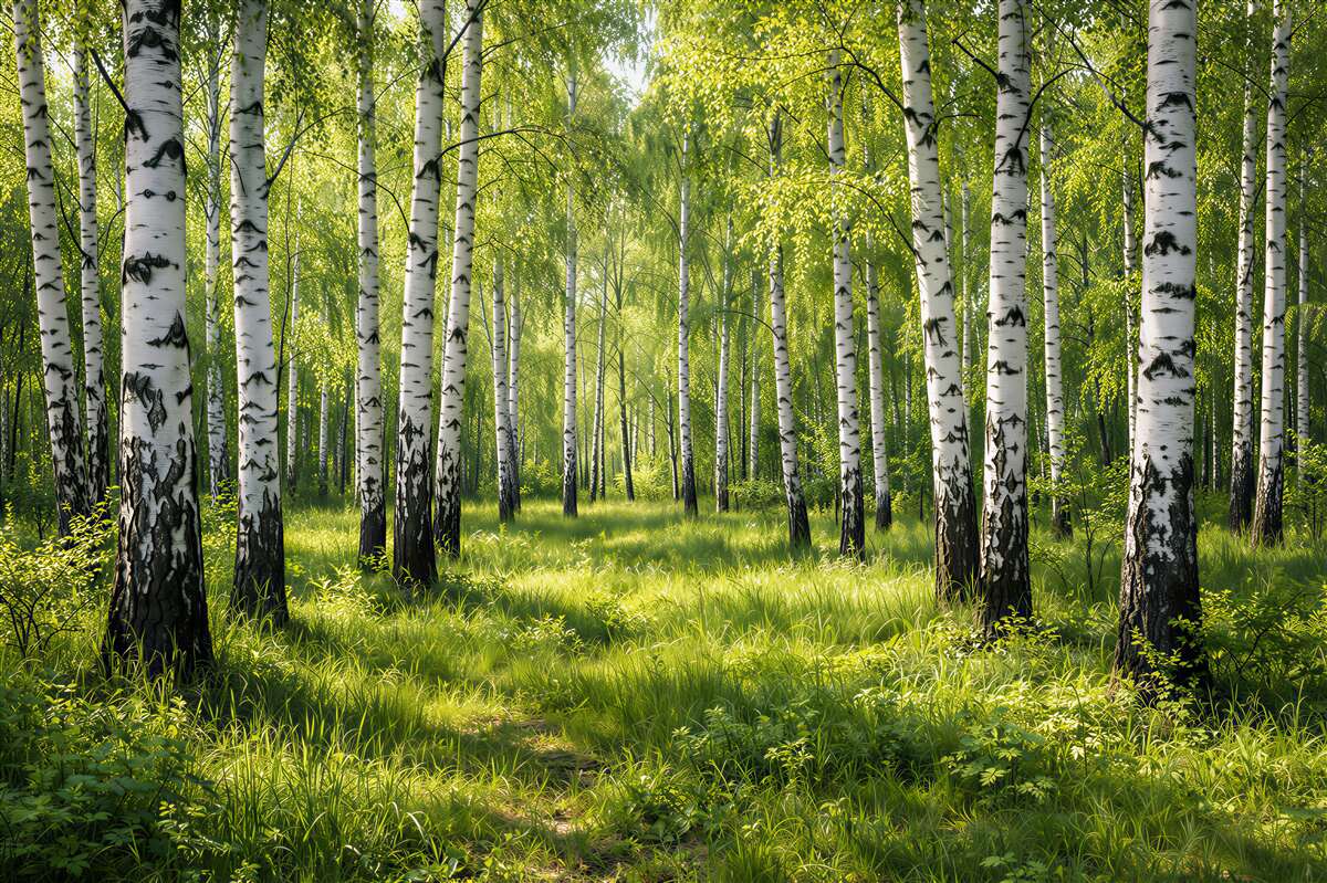 Fototapeten Sonniger Birkenwald