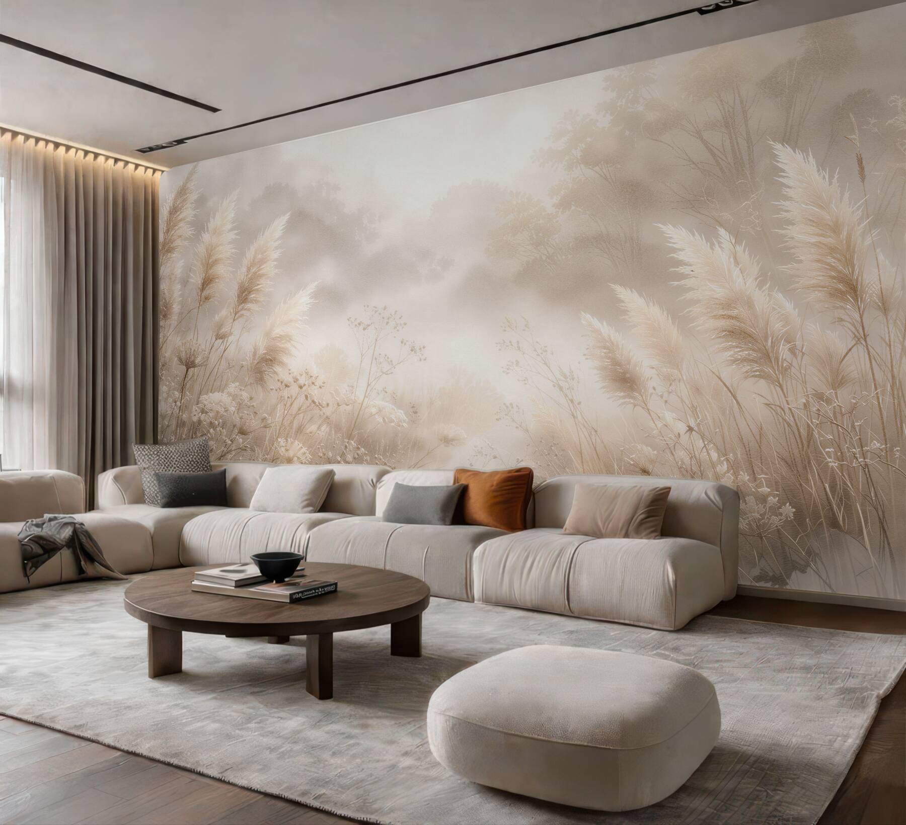 Fototapeten Pampasgräser im Morgennebel